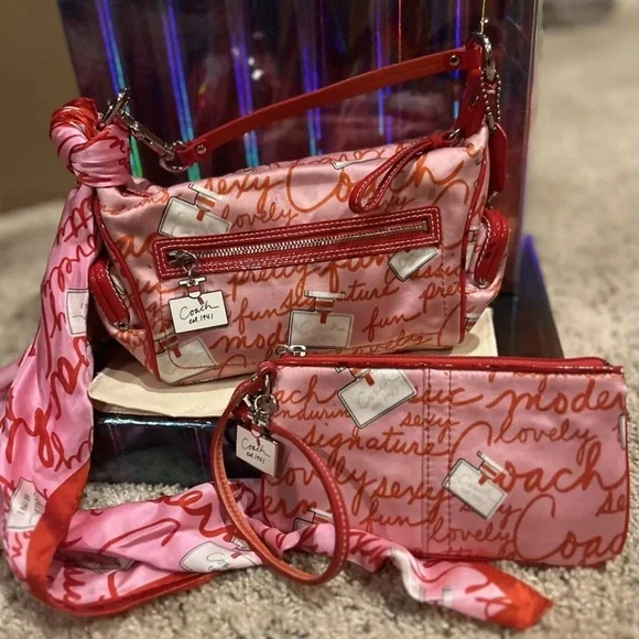 Coach Bags Coach Limited Edition 3pc Perfume Print Satin Shoulder Bag Wristlet And Scarf Poshmark